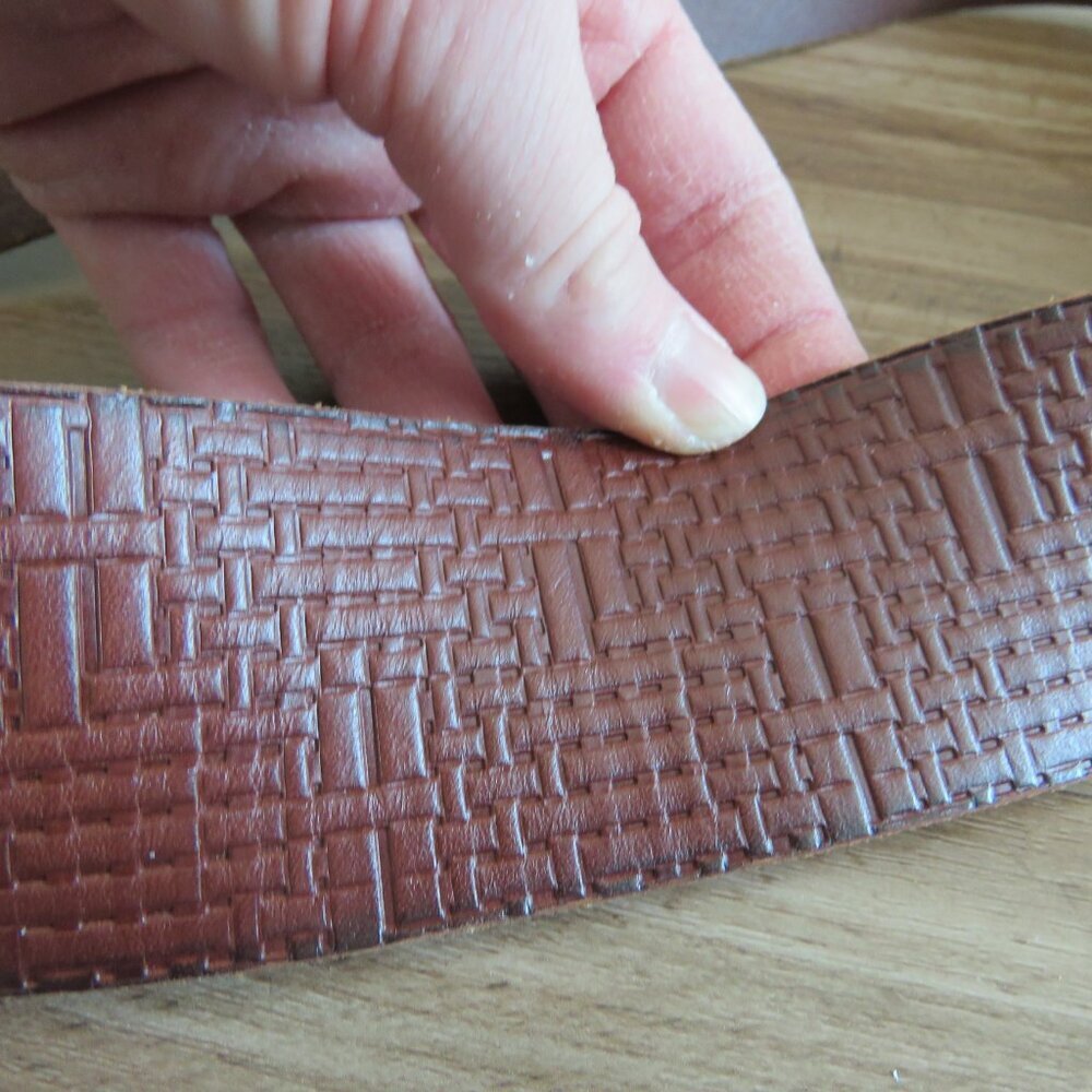 FOSSIL Textured Cognac Chunky Belt Brown Leather Large Y2K Festival Western - Picture 6 of 10